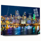 Large abstract wall art in swirling shades of blue and gray on canvas, ideal for modern bedroom or dining room decor.