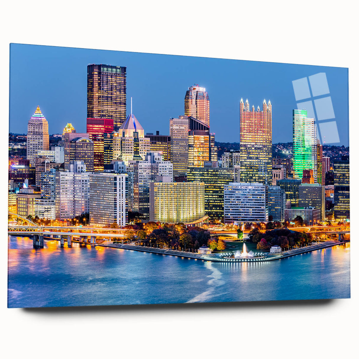 Large abstract wall art in vibrant blues and oranges on canvas, ideal for modern bedroom or dining room ambiance.