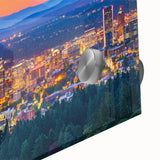 Large abstract wall art in mid-century modernist style with vibrant orange and teal hues on canvas.