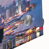 Large abstract wall art in mid-century modernist style with vibrant blue and orange tones on canvas.