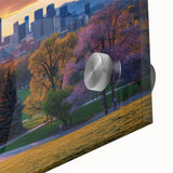 Large abstract wall art in mid-century modernist style, featuring bold geometric shapes in earth tones.