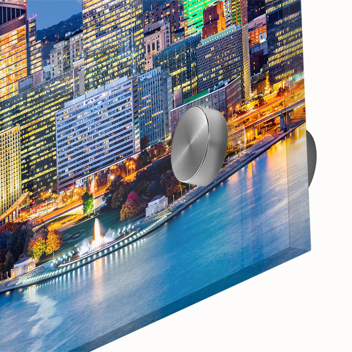 Large abstract wall art in mid-century modernist style with vibrant orange and blue tones, ideal for dining room ambiance.