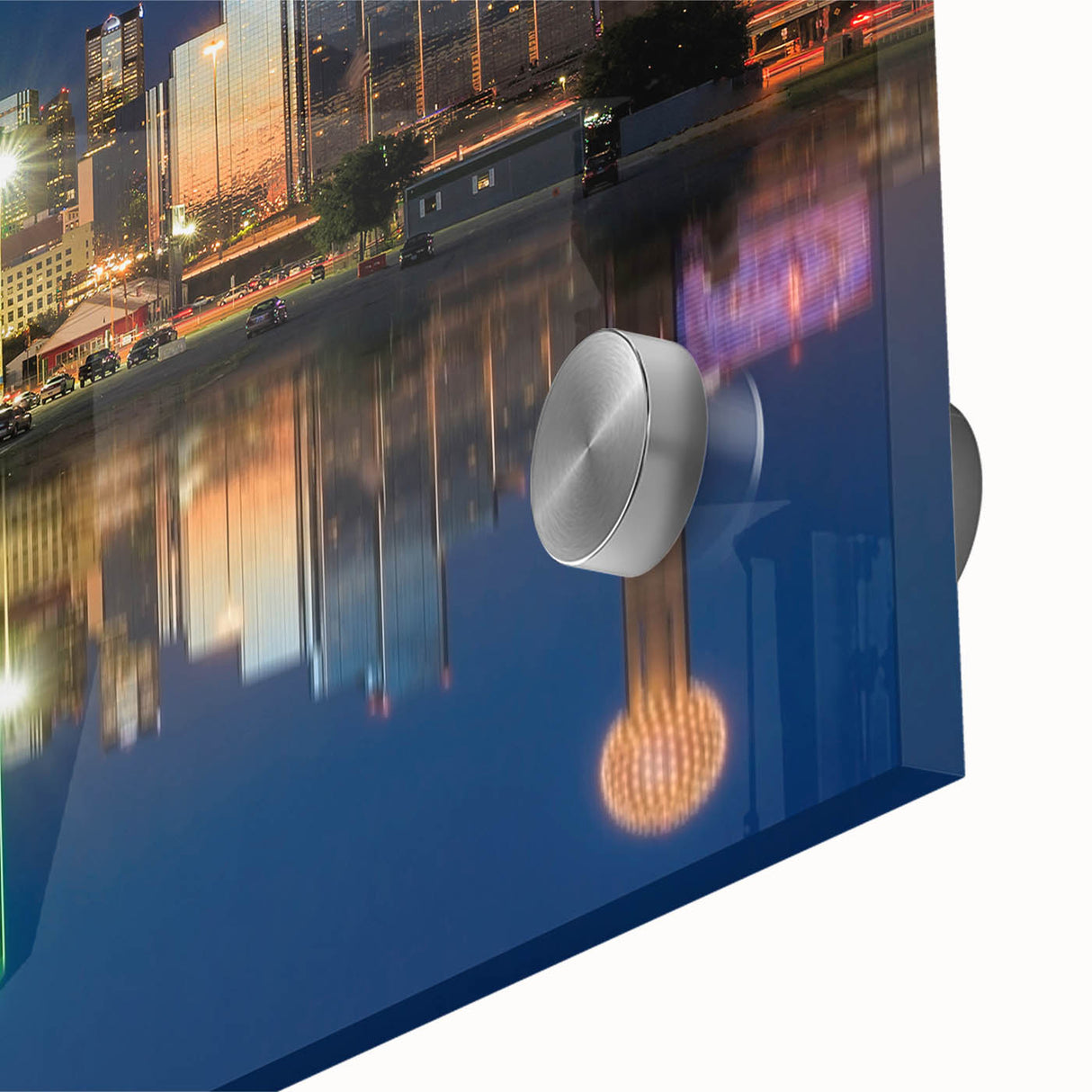 Large abstract wall art in mid-century modernist style with vibrant orange and blue tones on canvas.