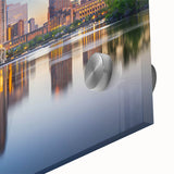 Large abstract wall art in mid-century modernist style with vibrant blue and orange hues on canvas.