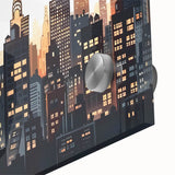 Large abstract wall art in mid-century modernist style, featuring vibrant orange and blue tones on canvas.