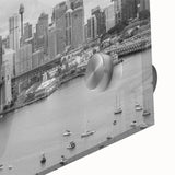 Large abstract wall art in mid-century modernist style with bold blue and orange colors, ideal for dining room ambiance.