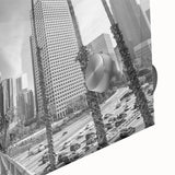 Large abstract wall art in vibrant orange and blue tones on canvas, ideal for dining room ambiance.