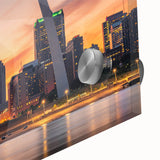 Large abstract wall art in mid-century modernist style with vibrant orange and teal colors on canvas.