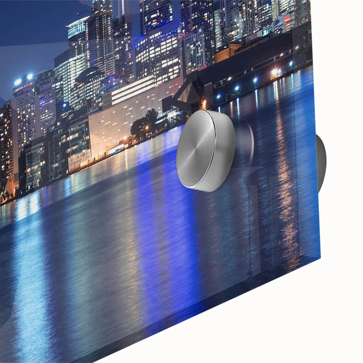 Large abstract wall art in mid-century modernist style with vibrant blue and orange tones, ideal for dining room ambiance.