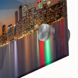 Large abstract wall art in mid-century modernist style with vibrant orange and blue tones on canvas.