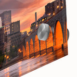 Large abstract wall art in mid-century modernist style, featuring vibrant orange and blue tones on canvas.