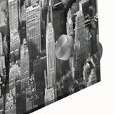Large abstract wall art in mid-century modernist style, featuring soft blue and cream hues on canvas.