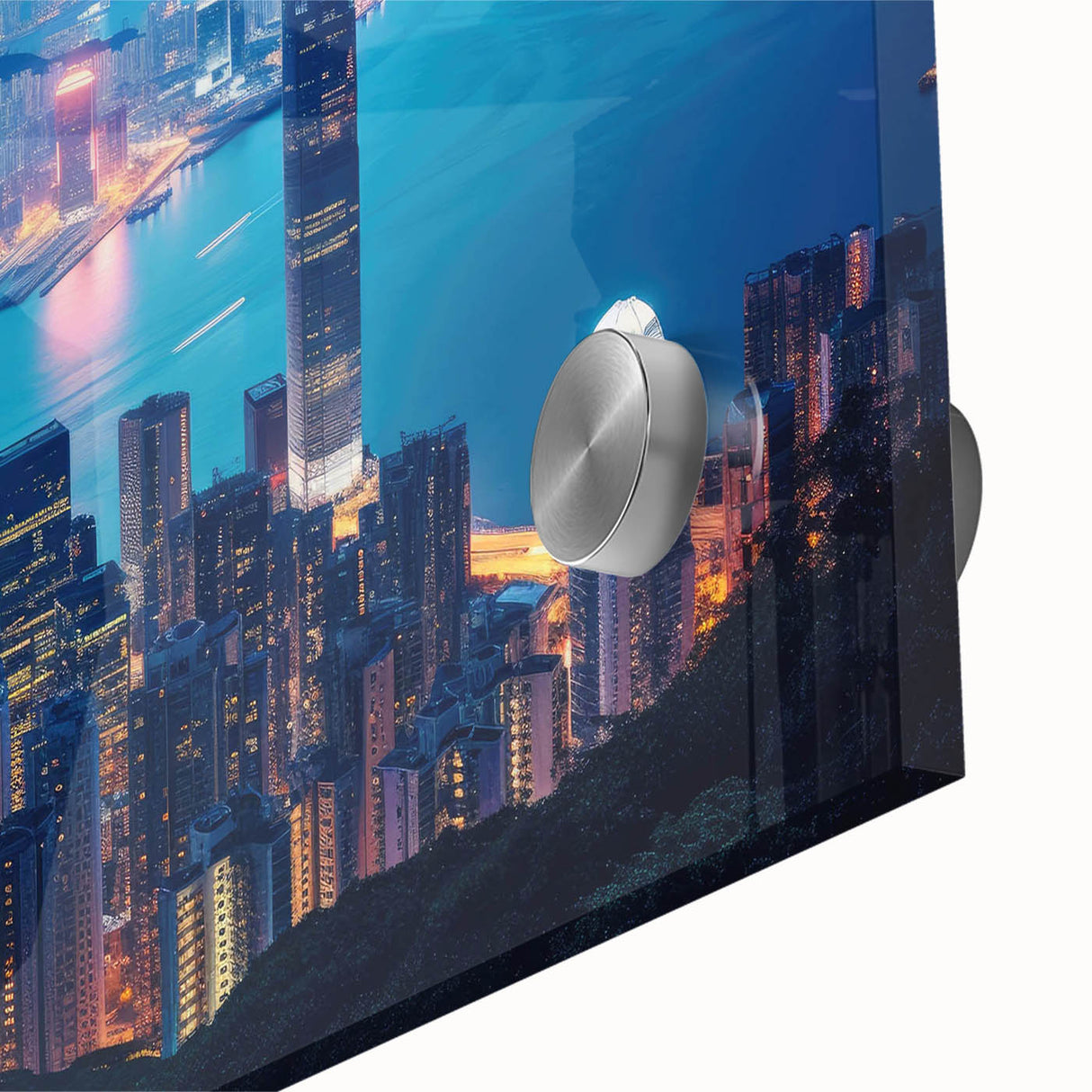 Large abstract wall art in vibrant blue and orange, mid-century modernist style on canvas, ideal for dining room decor.