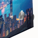 Large abstract wall art in vibrant blue and orange, mid-century modernist style on canvas, ideal for dining room decor.