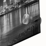 Large abstract wall art in mid-century modernist style with vibrant orange and teal hues on canvas.