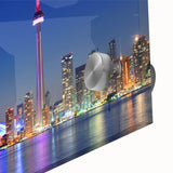 Large abstract wall art in mid-century modernist style, featuring bold geometric shapes in orange and blue.