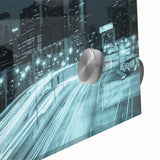 Large abstract wall art in mid-century modernist style, featuring bold geometric shapes in earth tones.