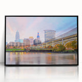 Large abstract wall art featuring swirling blue and grey tones on canvas, in mid-century modernist style.