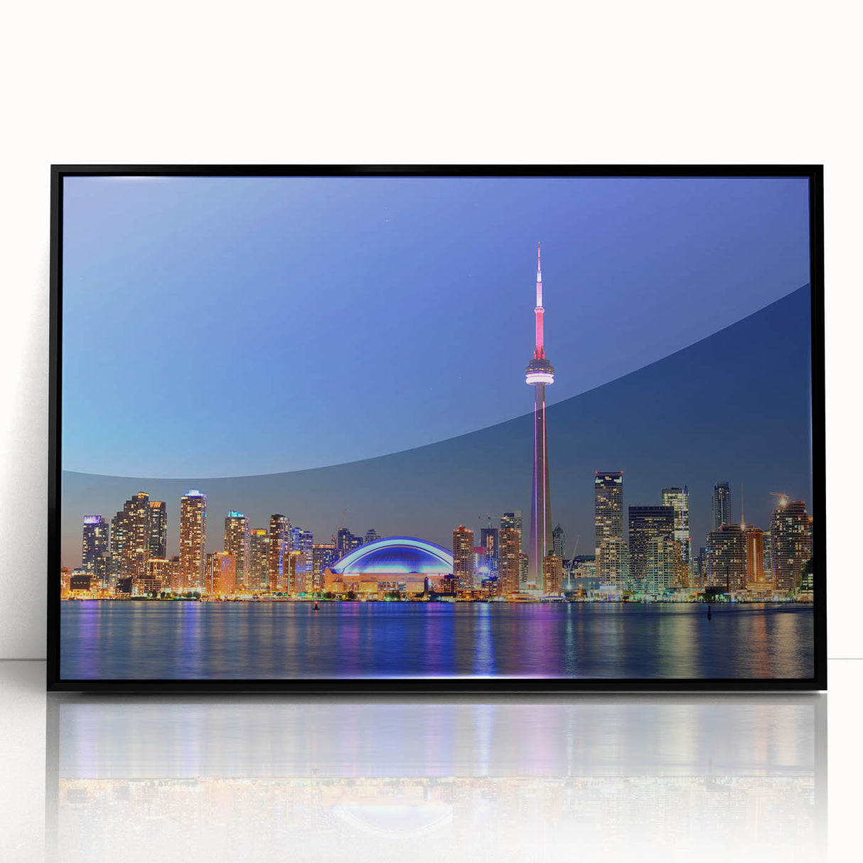 Large abstract wall art in vibrant orange and blue tones on canvas, embodying mid-century modernist style.