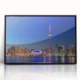 Large abstract wall art in vibrant orange and blue tones on canvas, embodying mid-century modernist style.