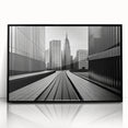 Large abstract wall art featuring swirling blue and gray tones on canvas, reflecting mid-century modernist style.