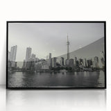 Large abstract wall art in mid-century modernist style featuring swirling blue and orange tones on canvas.