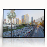 Large abstract wall art in bold blue and green tones on canvas, showcasing mid-century modernist style.