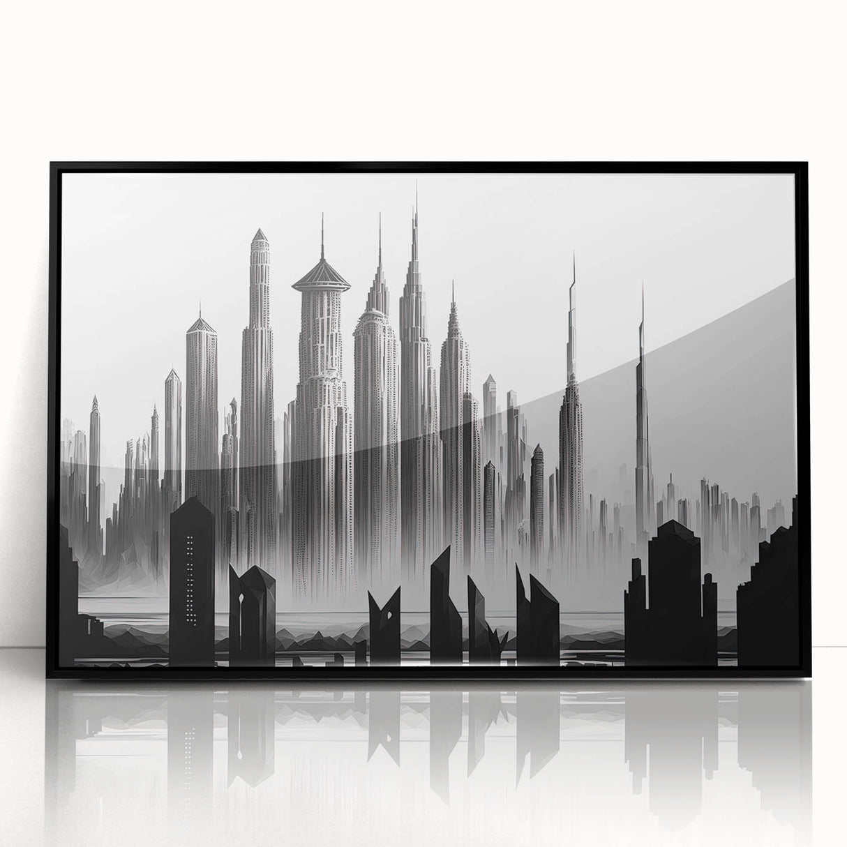 Large abstract wall art in mid-century modernist style, featuring bold geometric shapes in muted earth tones.