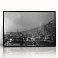 Large abstract wall art in mid-century modernist style, featuring swirls of blue and gray, ideal for modern art wall decor.