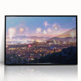 Large abstract wall art featuring swirling blue and gold tones on canvas, ideal for modern living room decor.