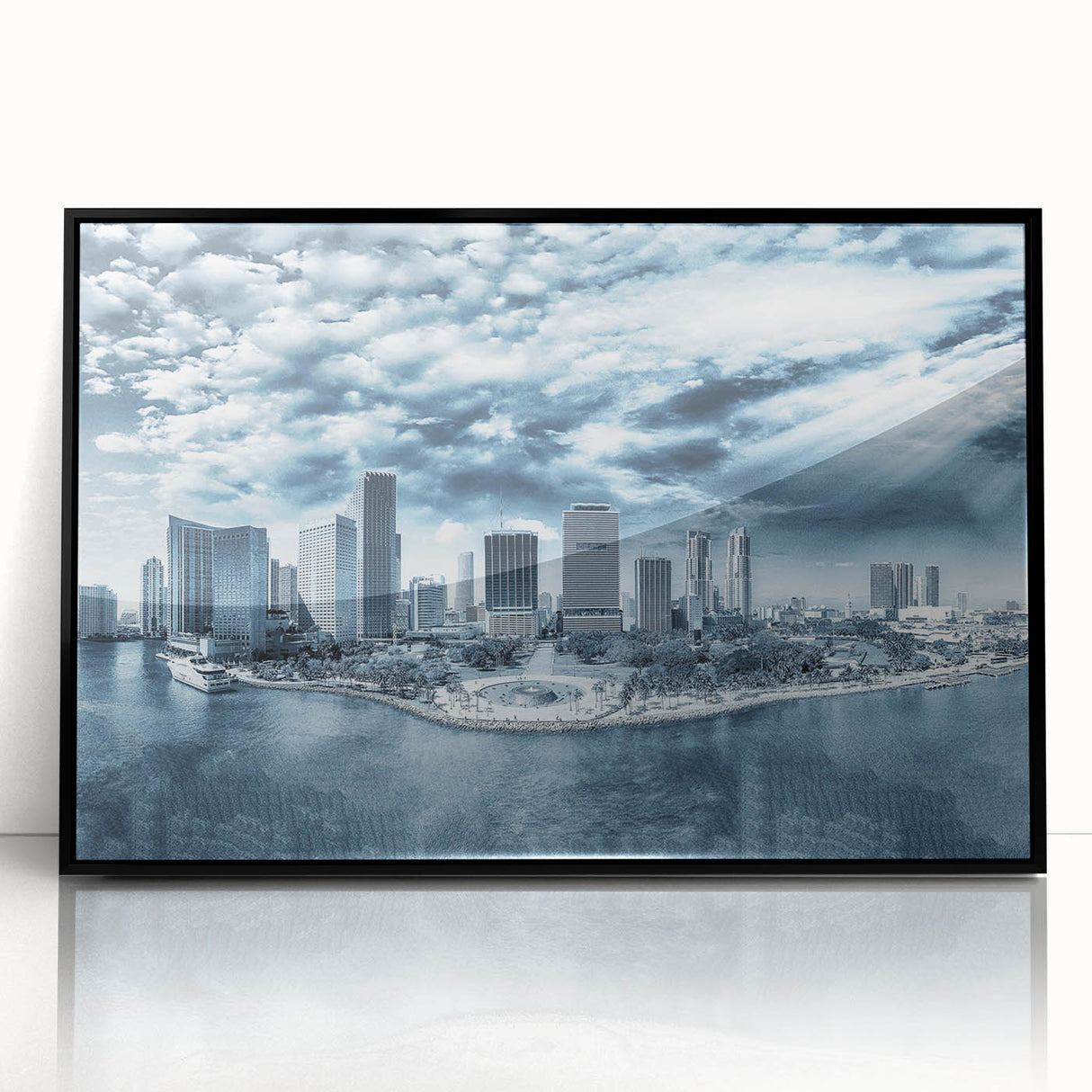 Large abstract wall art in vibrant blues and oranges on canvas, showcasing mid-century modernist style.