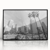 Large abstract wall art in vibrant orange and blue tones on canvas, in a mid-century modernist style.