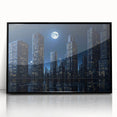 Large abstract wall art featuring swirling blue and gold patterns on canvas, ideal for modern living room decor.