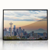 Large abstract wall art in vibrant orange and blue tones on canvas, reflecting mid-century modernist style.