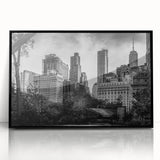 Large abstract wall art in muted gray and blue tones on canvas, featuring mid-century modernist design.