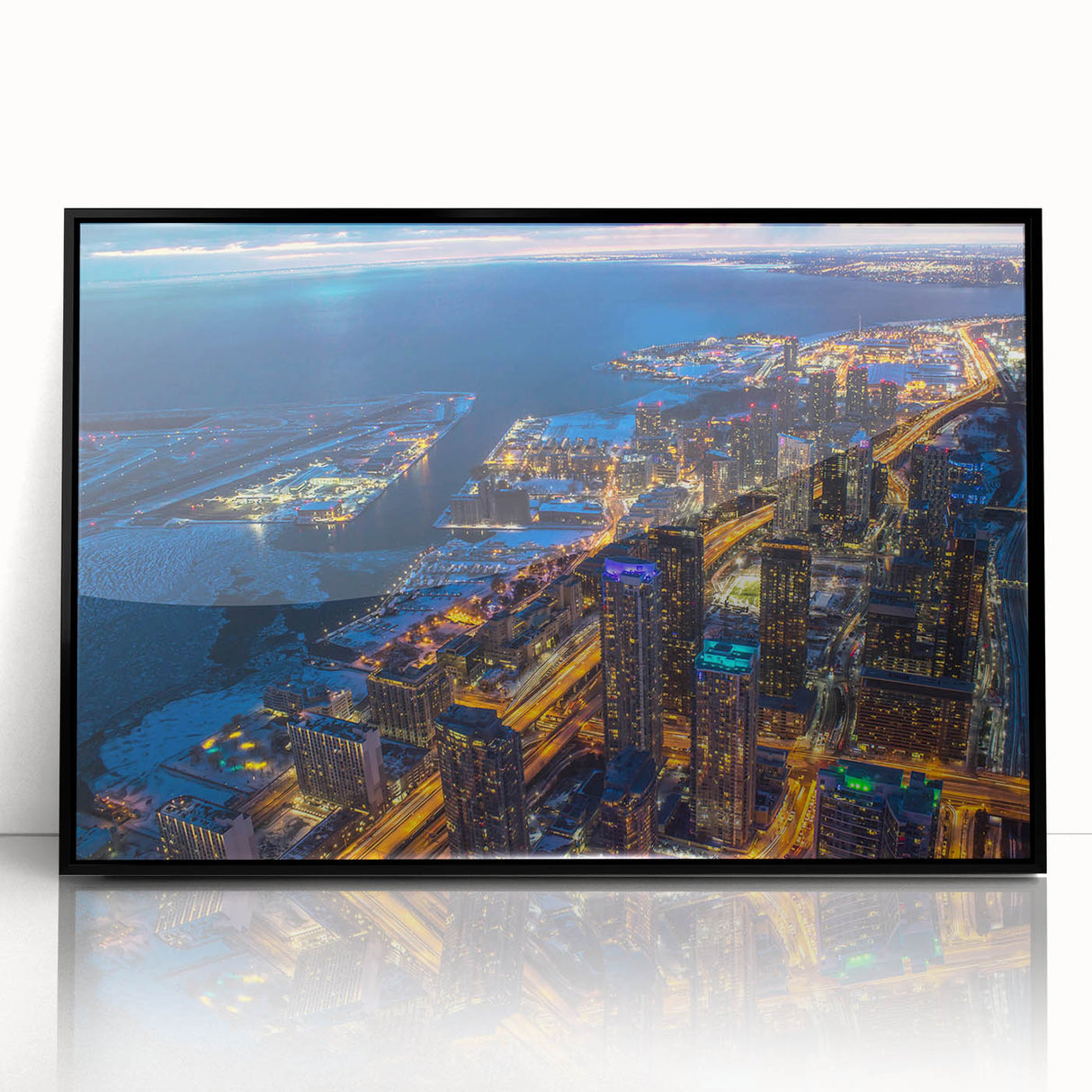 Large abstract wall art featuring swirling blue and gold patterns on canvas, ideal for modern art wall decor.