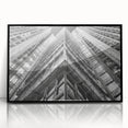Large abstract wall art featuring swirling blue and gold patterns on canvas, in a mid-century modernist style.