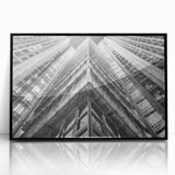 Large abstract wall art featuring swirling blue and gold patterns on canvas, in a mid-century modernist style.