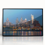 Large abstract wall art in vibrant blue and green tones on canvas, reflecting mid-century modernist style.