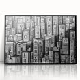 Large abstract wall art featuring swirling blue and gray tones on a canvas, in a mid-century modernist style.