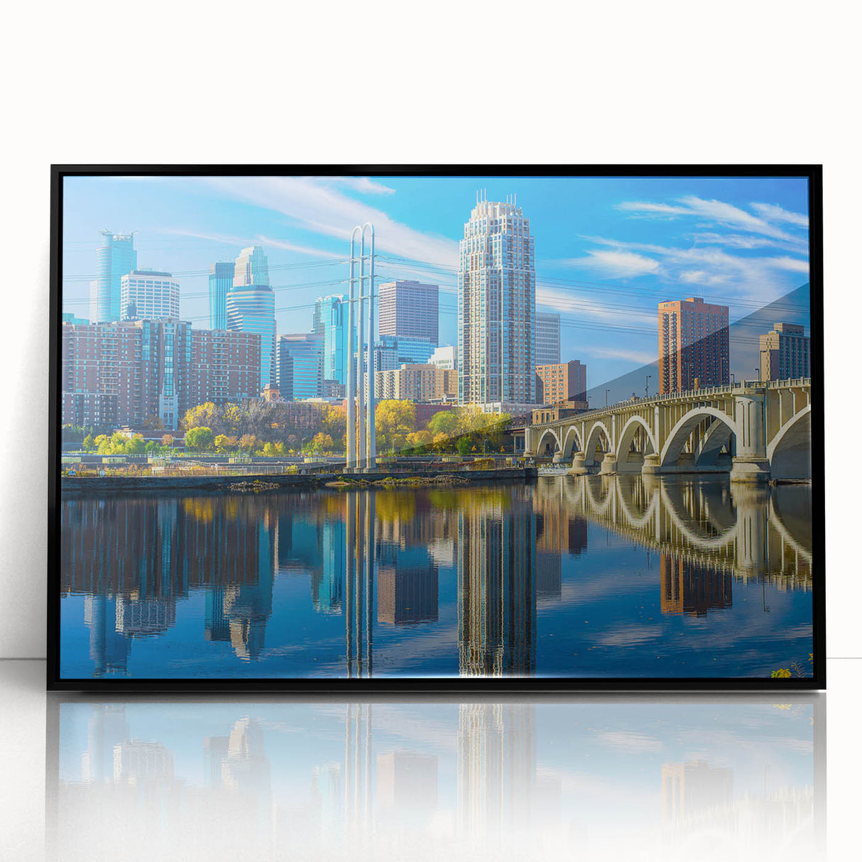 Large abstract wall art in vibrant orange and blue tones on canvas, embodying mid-century modernist style.