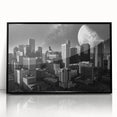 Large abstract wall art featuring swirling blue and orange tones on a canvas, ideal for modern living room decor.