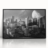 Large abstract wall art featuring swirling blue and orange tones on a canvas, ideal for modern living room decor.