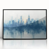 Large abstract wall art featuring swirling blue and gray tones on canvas, suitable for modern art wall decor.