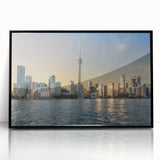 Large abstract wall art in blue and gold hues, acrylic print, mid-century modernist style.