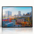 Large abstract wall art in vibrant orange and blue tones on canvas, ideal for modern living room decor.
