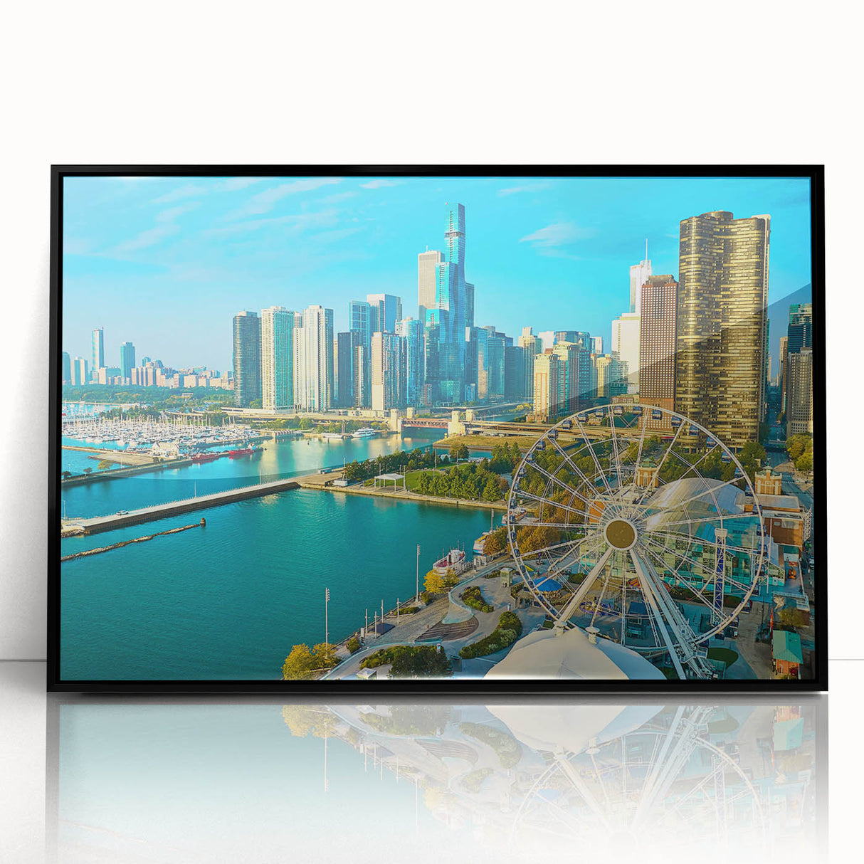 Large abstract wall art in mid-century modernist style with vibrant orange and blue tones on canvas.