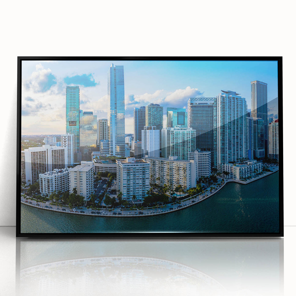 Large abstract wall art featuring swirling blue and gold tones on canvas, ideal for modern living room decor.