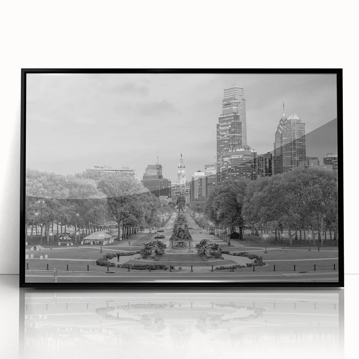 Large abstract wall art featuring swirling blue and gray tones on canvas, ideal for modern living room decor.