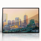 Large abstract wall art featuring swirling blue and orange hues on canvas, suitable for modern art wall decor.